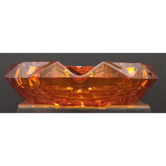 Viking Ashtray VTG Persimmon Orange Diamond Point 8 1/2" Heavy - Picture 5 of 10